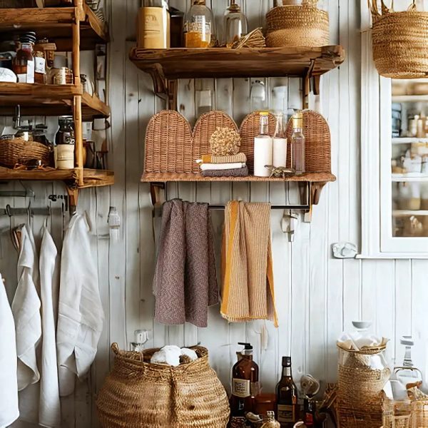 Handmade Rattan Bath Towel Rack Bathroom Storage Rack Multi-Functional Bathroom Toilet Toilet Towel Rack Storage Rack - Image 4