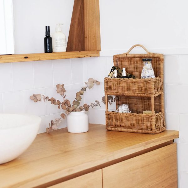 Scandinavian Rattan Wall Hanging Basket Rattan Storage Rack B&B Decorative Storage Rack Hand-Woven Solid Wood Double-Layer Storage Basket - Image 2