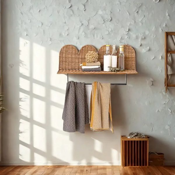 Handmade Rattan Bath Towel Rack Bathroom Storage Rack Multi-Functional Bathroom Toilet Toilet Towel Rack Storage Rack - Image 2