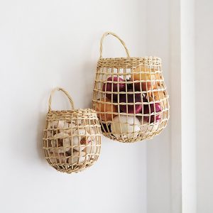 Customized Ins Scandinavian Rattan Woven Basket Kitchen Ginger and Garlic Storage Basket Wall Hanging Basket Small Basket Flower Basket Kitchenware Hanging Basket