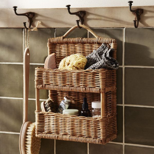 Scandinavian Rattan Wall Hanging Basket Rattan Storage Rack B&B Decorative Storage Rack Hand-Woven Solid Wood Double-Layer Storage Basket - Image 3