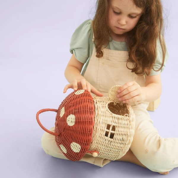 ins style handmade rattan mushroom-shaped storage basket children's shooting props hand bag basket children's room decorations - Image 4