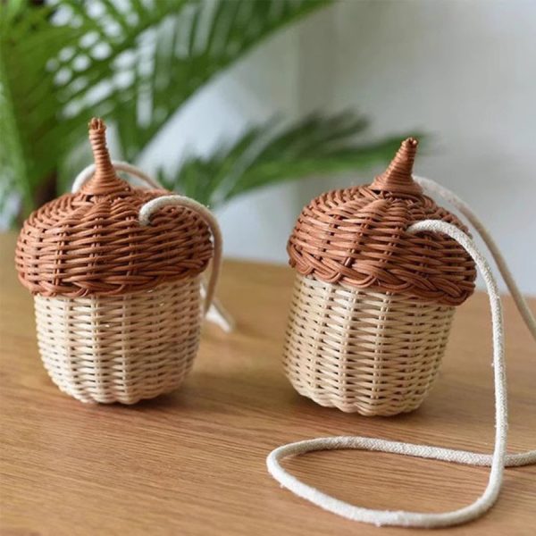 Woven Acorn Handbag Handmade Rattan Mushroom Storage Box Children's Toy Basket with Lid Storage Basket Photography Props - Image 5