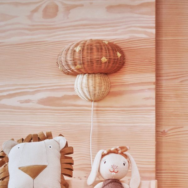 Nordic style hand-woven bedside wall lamp children's room bedroom study rattan mushroom-shaped wall lamp - Image 2