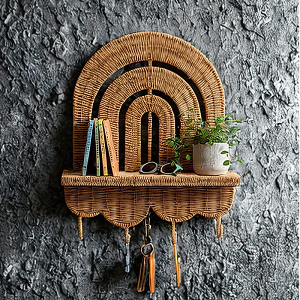 Rattan Entry Wall-mounted Key Rack Children's Room Decorative Rack Hand-woven Balcony Fleshy Green Planting Pot Rack - Image 4