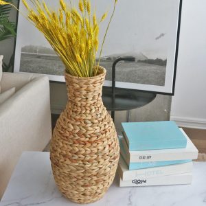 Factory Custom Dried Flower Flower Woven Vase Water Hyacinth Hand Woven Flower Basket Straw Woven Decorative Vase