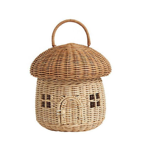 ins style handmade rattan mushroom-shaped storage basket children's shooting props hand bag basket children's room decorations - Image 8