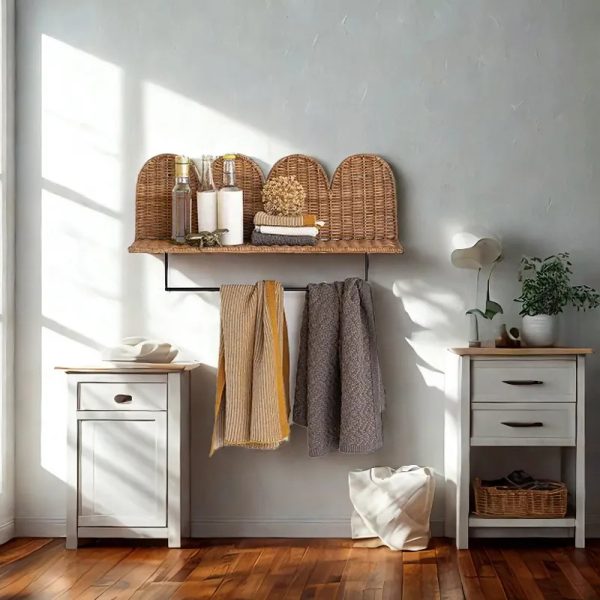 Handmade Rattan Bath Towel Rack Bathroom Storage Rack Multi-Functional Bathroom Toilet Toilet Towel Rack Storage Rack - Image 3