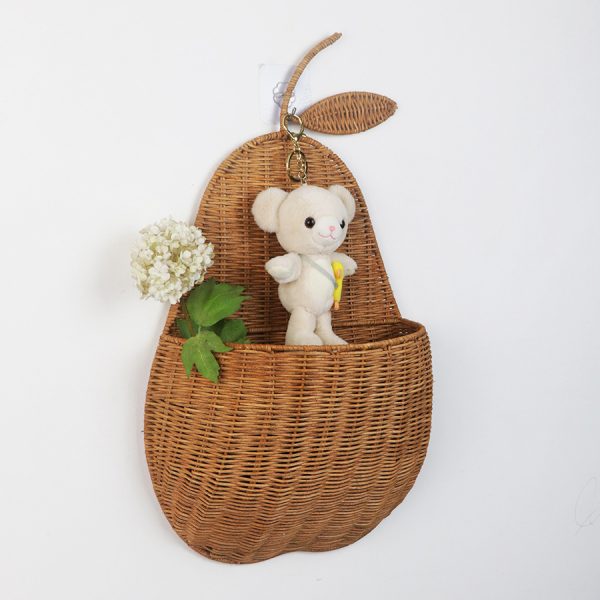 INS handmade natural rattan wall hanging apple fruit shape storage basket apple pear storage basket wall storage - Image 3