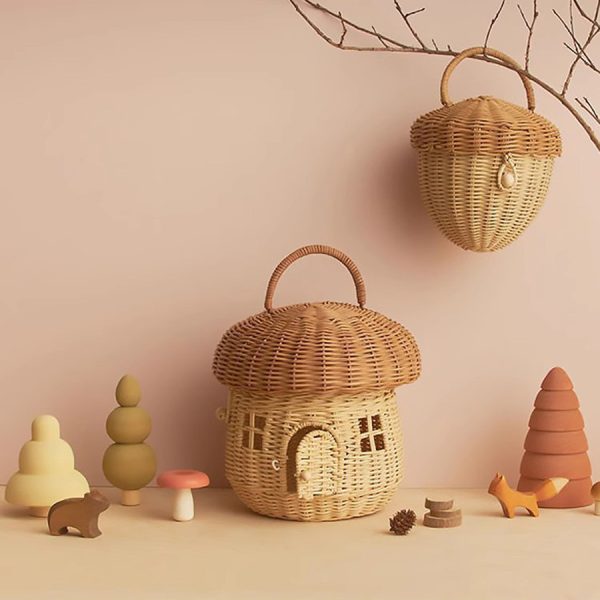 Woven Acorn Handbag Handmade Rattan Mushroom Storage Box Children's Toy Basket with Lid Storage Basket Photography Props - Image 3