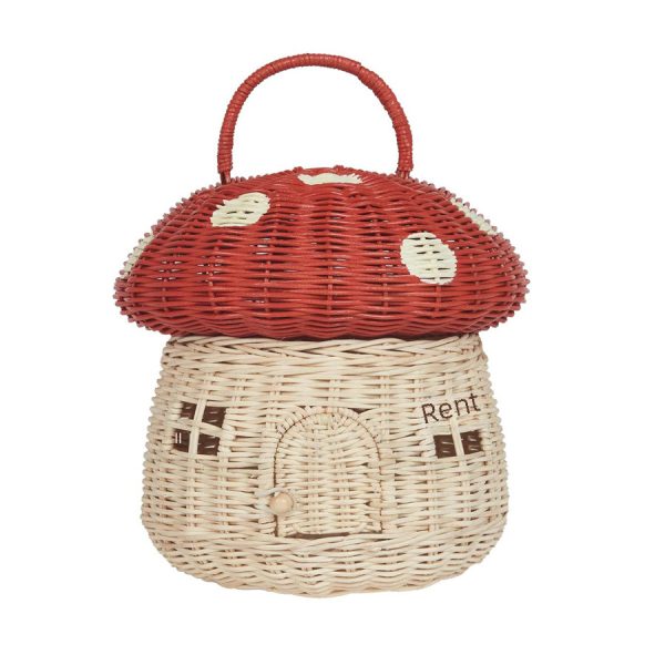 ins style handmade rattan mushroom-shaped storage basket children's shooting props hand bag basket children's room decorations - Image 6