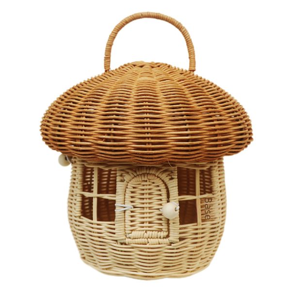 Woven Acorn Handbag Handmade Rattan Mushroom Storage Box Children's Toy Basket with Lid Storage Basket Photography Props - Image 6