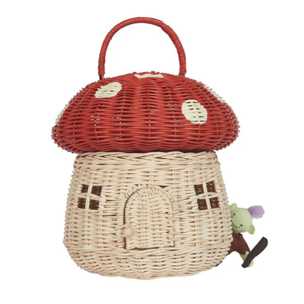 ins style handmade rattan mushroom-shaped storage basket children's shooting props hand bag basket children's room decorations - Image 2