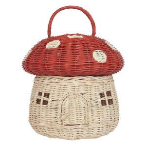 ins style handmade rattan mushroom-shaped storage basket children's shooting props hand bag basket children's room decorations