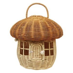 Woven Acorn Handbag Handmade Rattan Mushroom Storage Box Children's Toy Basket with Lid Storage Basket Photography Props
