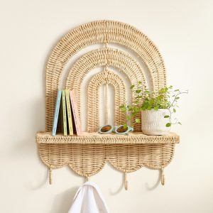 Rattan Entry Wall-mounted Key Rack Children's Room Decorative Rack Hand-woven Balcony Fleshy Green Planting Pot Rack