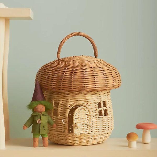 Woven Acorn Handbag Handmade Rattan Mushroom Storage Box Children's Toy Basket with Lid Storage Basket Photography Props - Image 4
