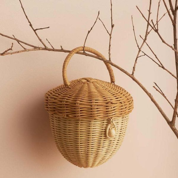 ins style handmade rattan mushroom-shaped storage basket children's shooting props hand bag basket children's room decorations - Image 11