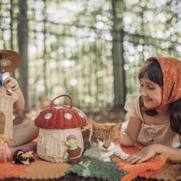 ins style handmade rattan mushroom-shaped storage basket children's shooting props hand bag basket children's room decorations - Image 5