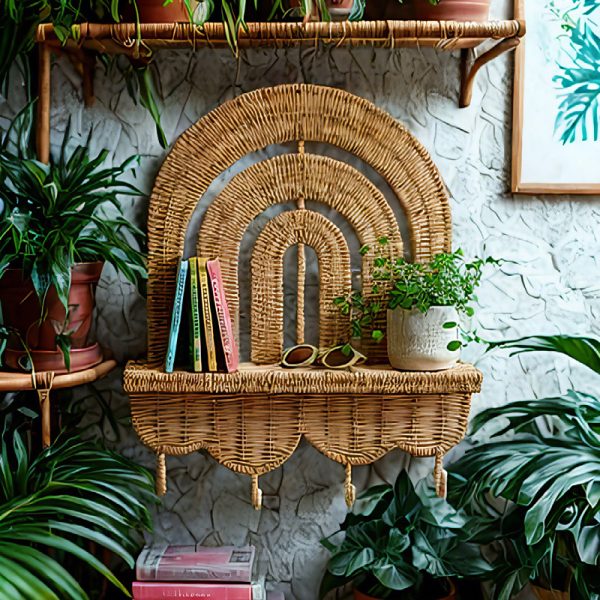 Rattan Entry Wall-mounted Key Rack Children's Room Decorative Rack Hand-woven Balcony Fleshy Green Planting Pot Rack - Image 3
